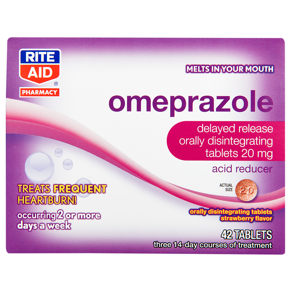 Order Rite Aid Orally Disintegrating Omeprazole Tablets, Strawberry Flavor, 20mg - 42 ct food online from Rite Aid store, MILLER PLACE on bringmethat.com