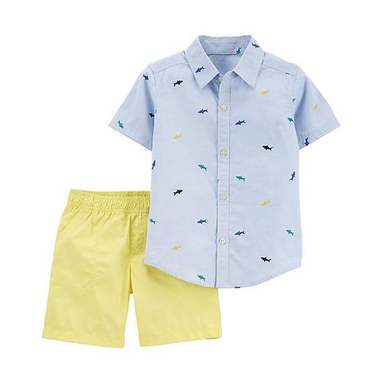Order carter's® Size 18M 2-Piece Shark Button-Front Shirt and Short Set in Blue/Yellow food online from Bed Bath & Beyond store, Lancaster on bringmethat.com