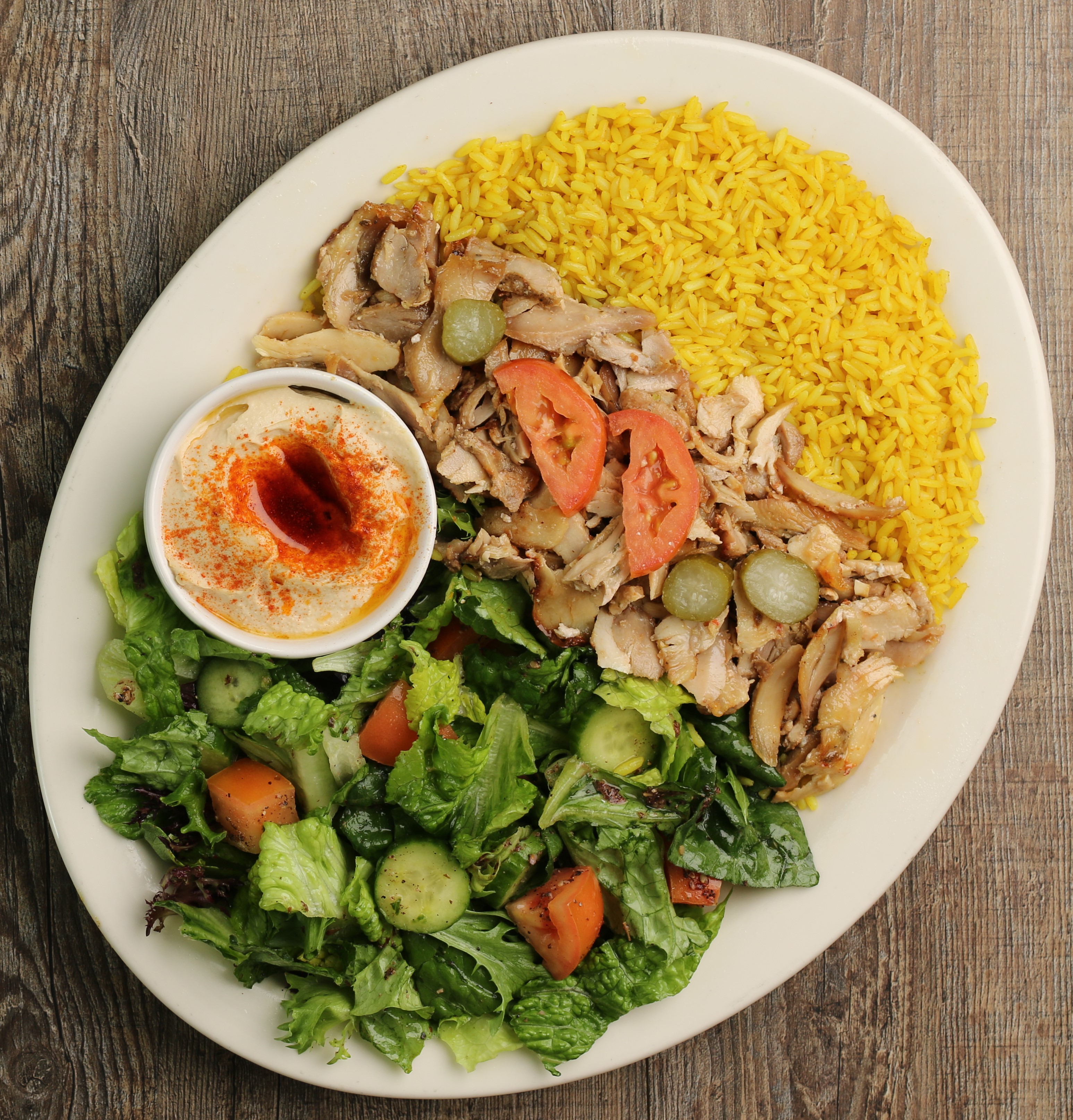 Order Chicken Shawarma Plate food online from Flame and Skewers store, Bakersfield on bringmethat.com