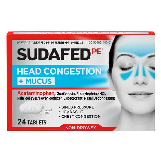 Order Sudafed PE Head Congestion Mucus Non Drowsy Tablets (24 ct) food online from Rite Aid store, PITTSBURGH on bringmethat.com