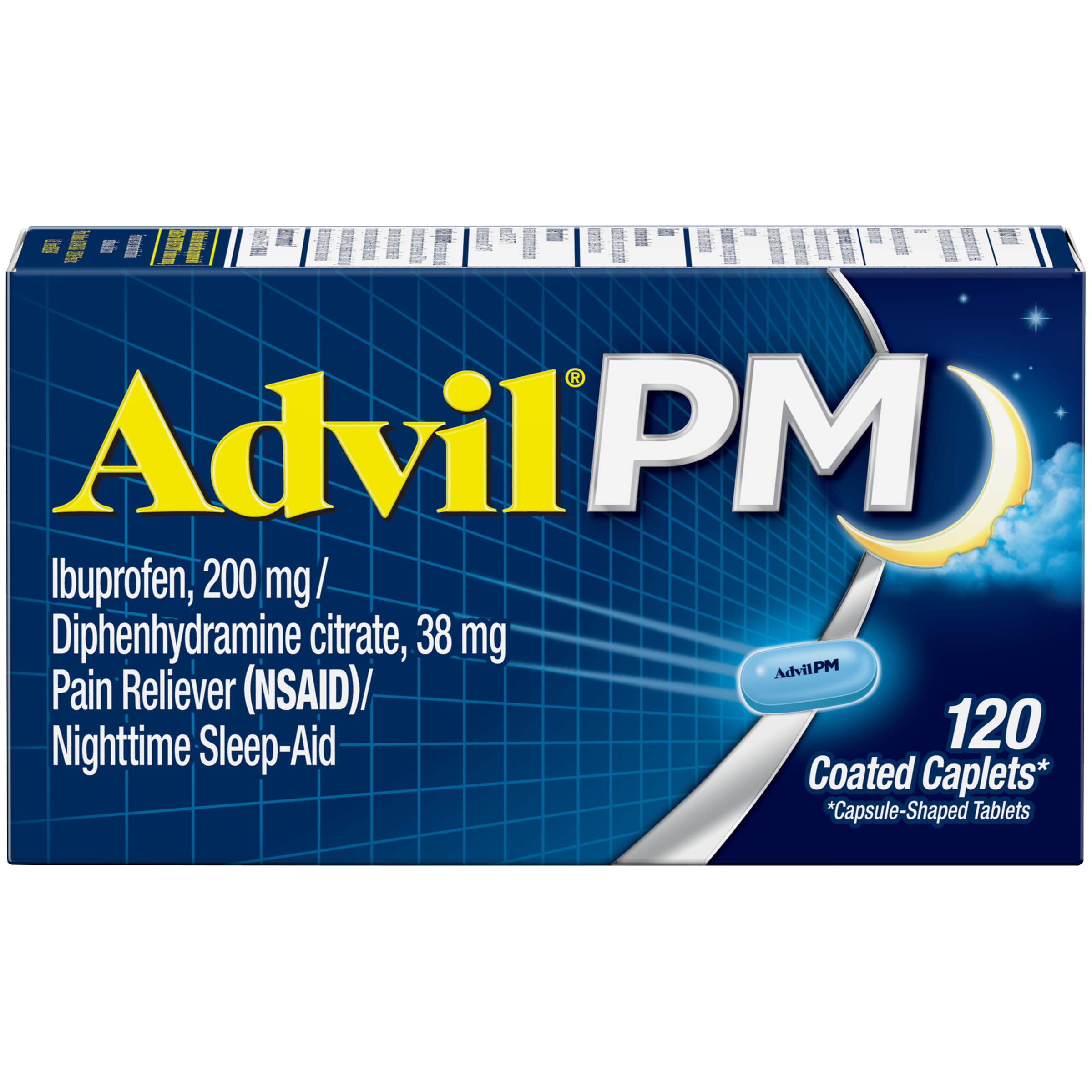 Order Advil PM Pain Reliever/Nighttime Sleep-Aid Coated Caplets - 120 ct food online from Rite Aid store, CORNING on bringmethat.com