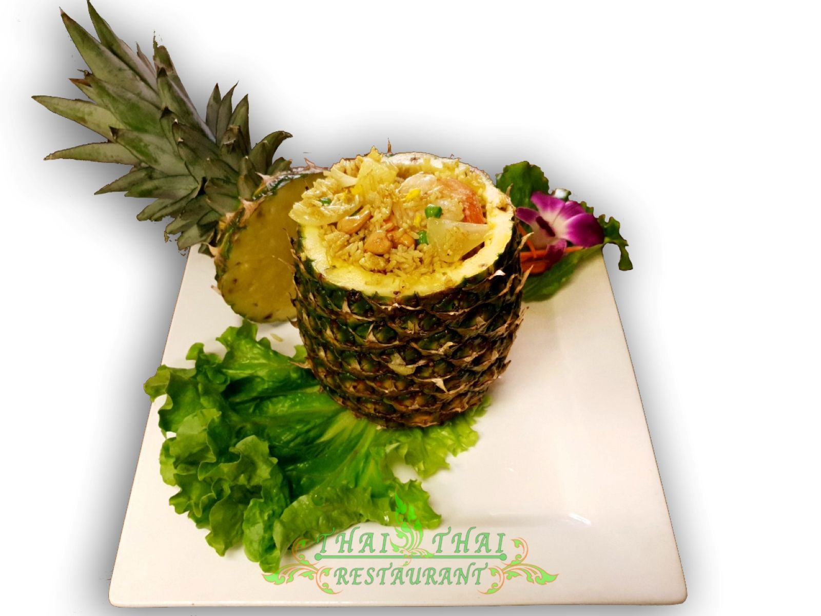 Order F6. Pineapple Fried Rice food online from Thai Thai Restaurant store, Fallbrook on bringmethat.com