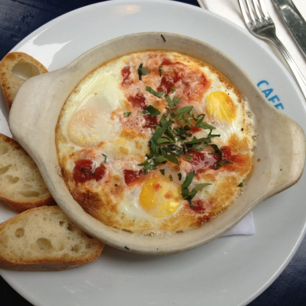Order Baked Organic Eggs with Tomato food online from Cafe Gitane store, New York on bringmethat.com