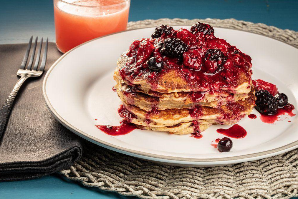 Order Three Mixed Berries Pancakes food online from Janik's Cafe store, Chicago on bringmethat.com