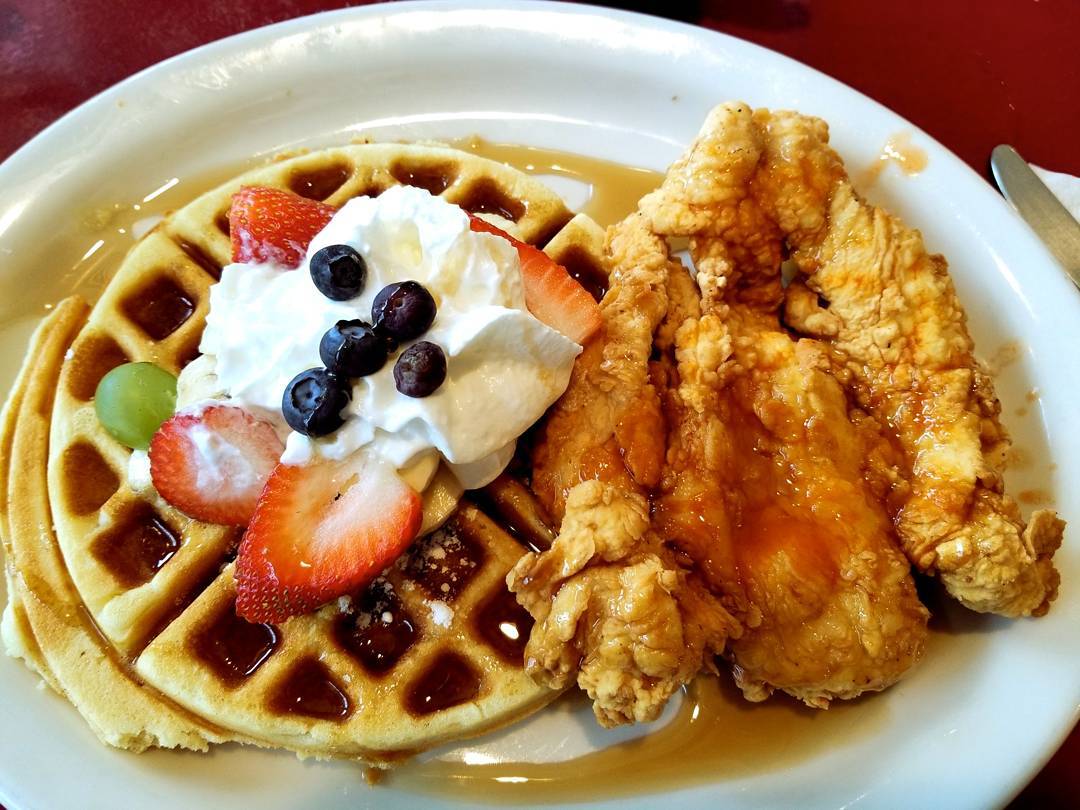 Order Chicken and Waffle food online from The Hut Diner store, San Antonio on bringmethat.com