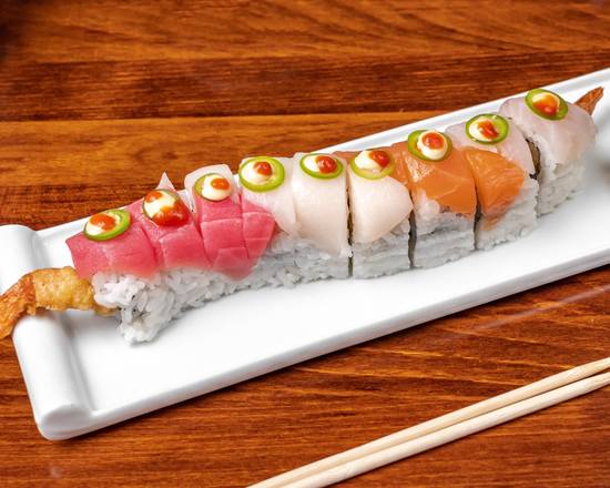 Order Rainbow King Roll food online from Thai Kitchen & Sushi Bar store, Bulverde on bringmethat.com