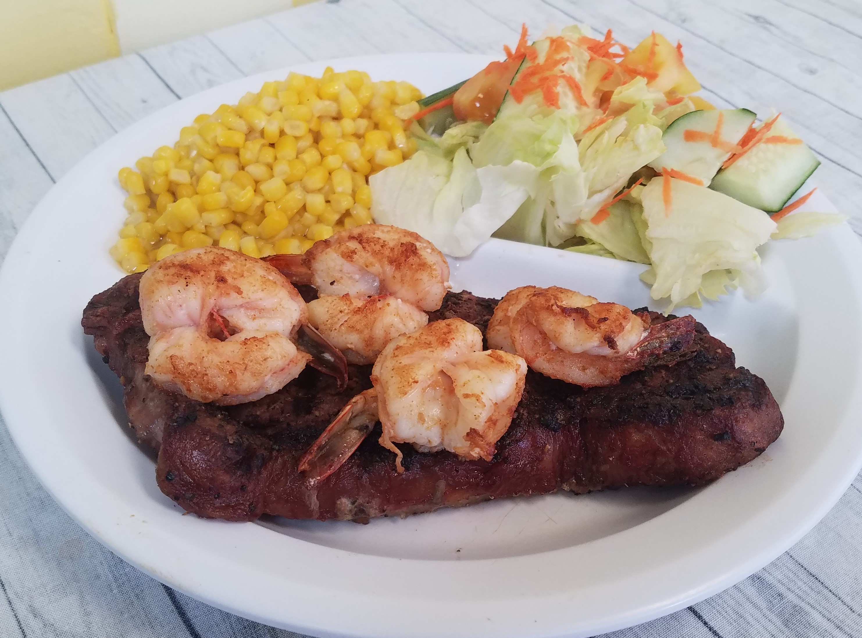 Order New Steak & Shrimp Dinner food online from Rj Southernhome Cooking store, Downey on bringmethat.com