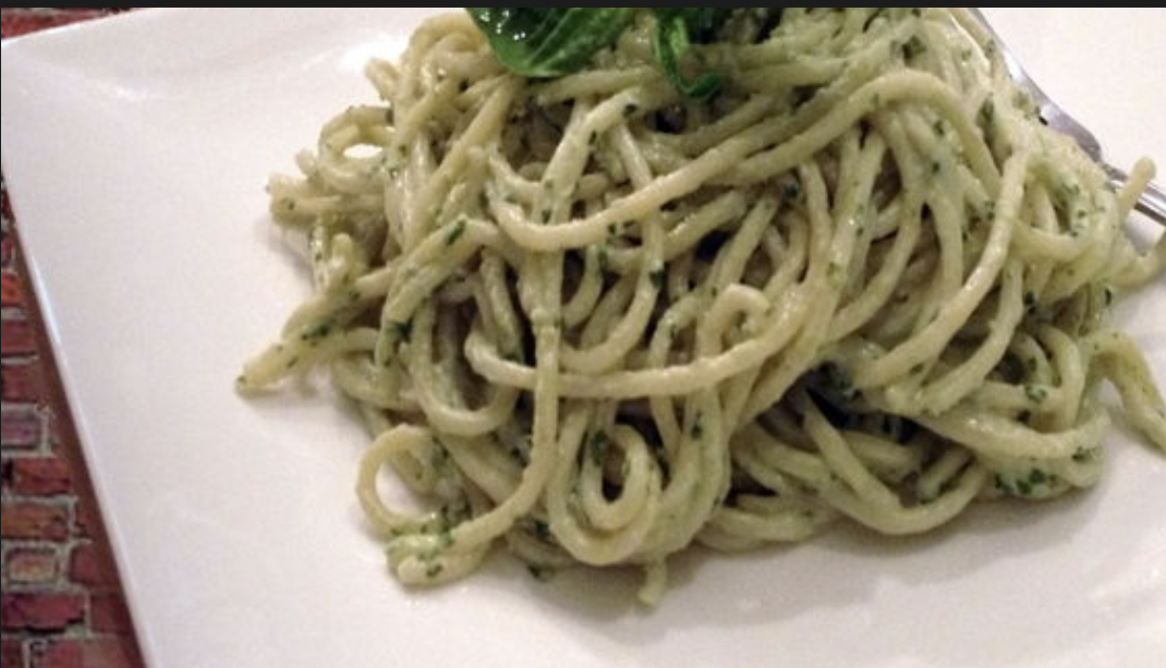 Order Spaghetti and Pesto Basil  & Garlic Bread food online from Leaning Tower Pizza & Pasta store, Sherman Oaks on bringmethat.com