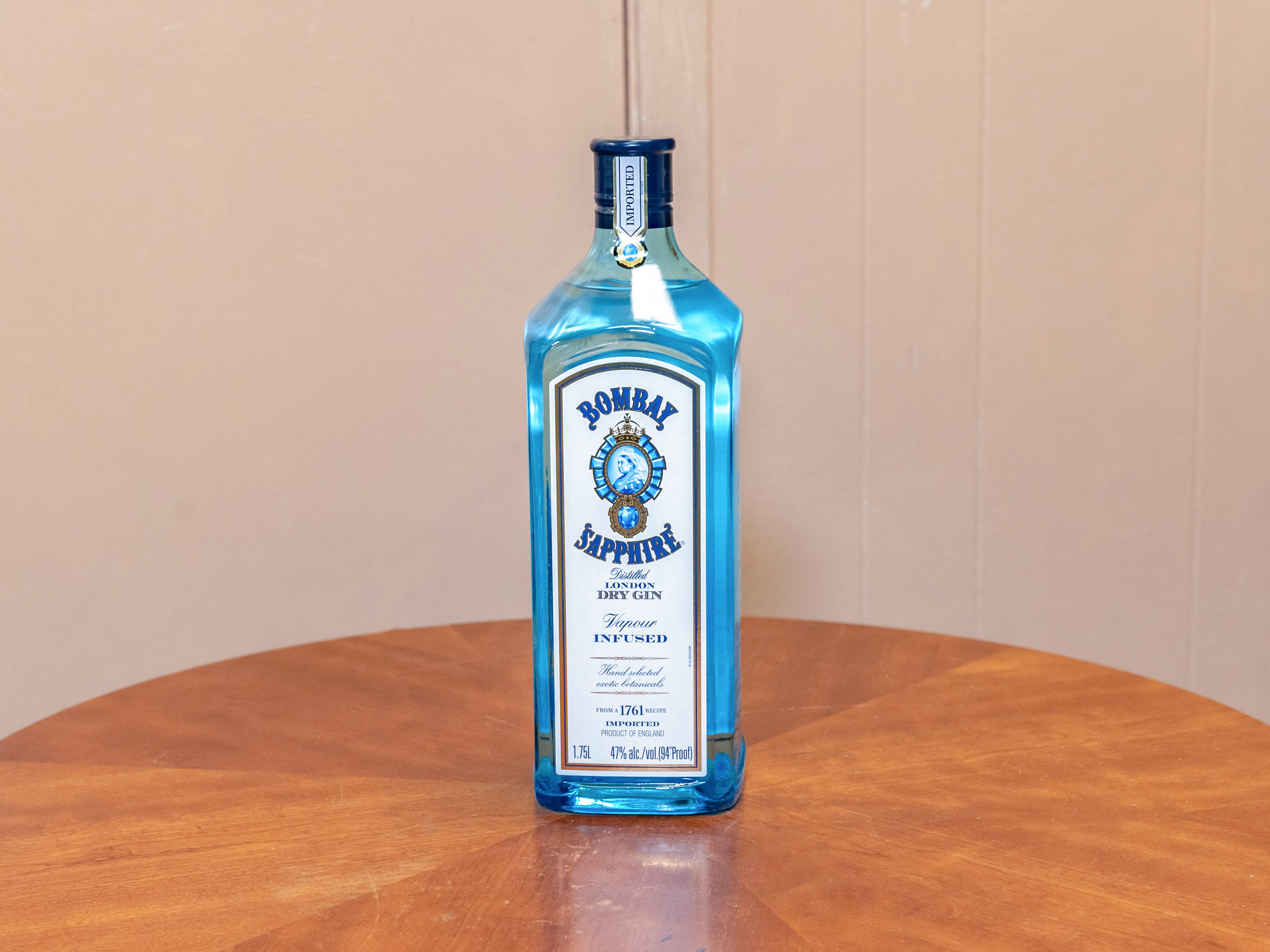 Order Bombay Sapphire Dry Gin, 1.75 Liter Gin food online from Jose's Wines & Liquors store, Valley Cottage on bringmethat.com