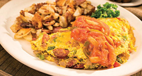 Order The Cajun Omelet food online from Huckleberry store, Anaheim on bringmethat.com