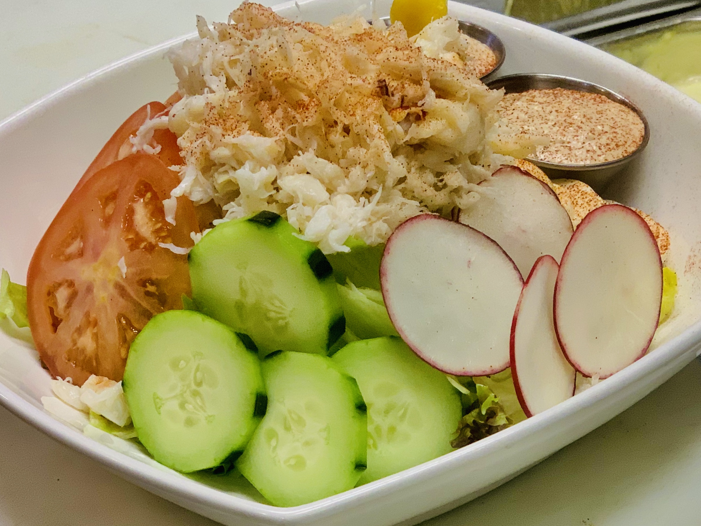 Order Fresh Dungeness crab louie salad  food online from Anchors Fish & Chips And Seafood Grill store, San Jose on bringmethat.com