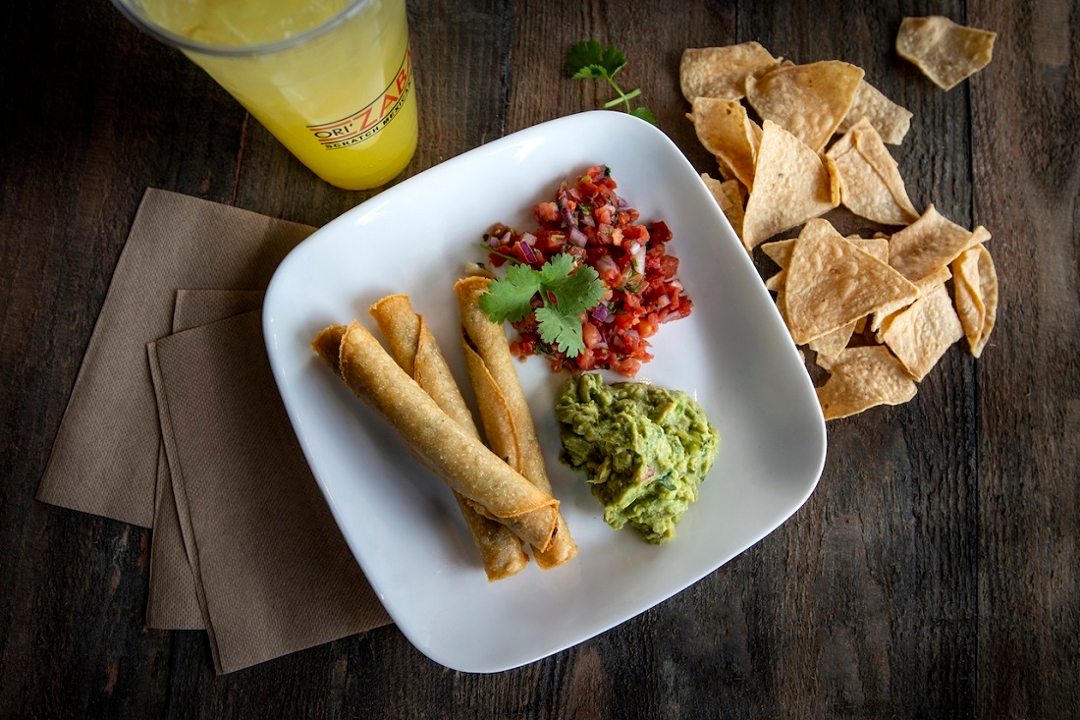 Order 3 Shredded Beef Taquitos w/ Salsa and Guac food online from Ori'zaba Mexican Grill store, Las Vegas on bringmethat.com