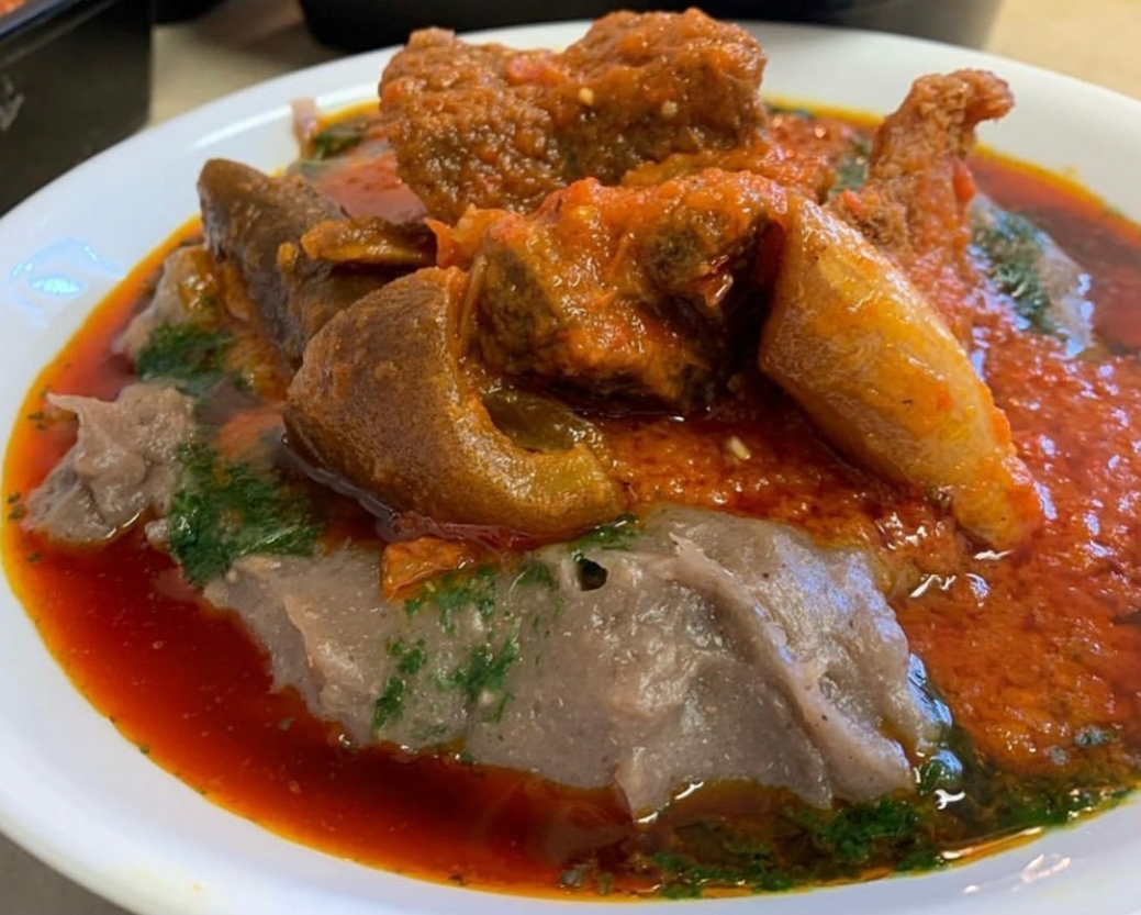 Order Amala and Ewedu Soup food online from Intercontinental Nigerian Restaurant store, Columbus on bringmethat.com