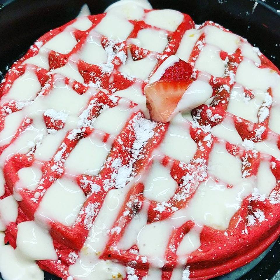 Order Red Velvet Waffle Only food online from Cuzzo's Cuisine store, Charlotte on bringmethat.com