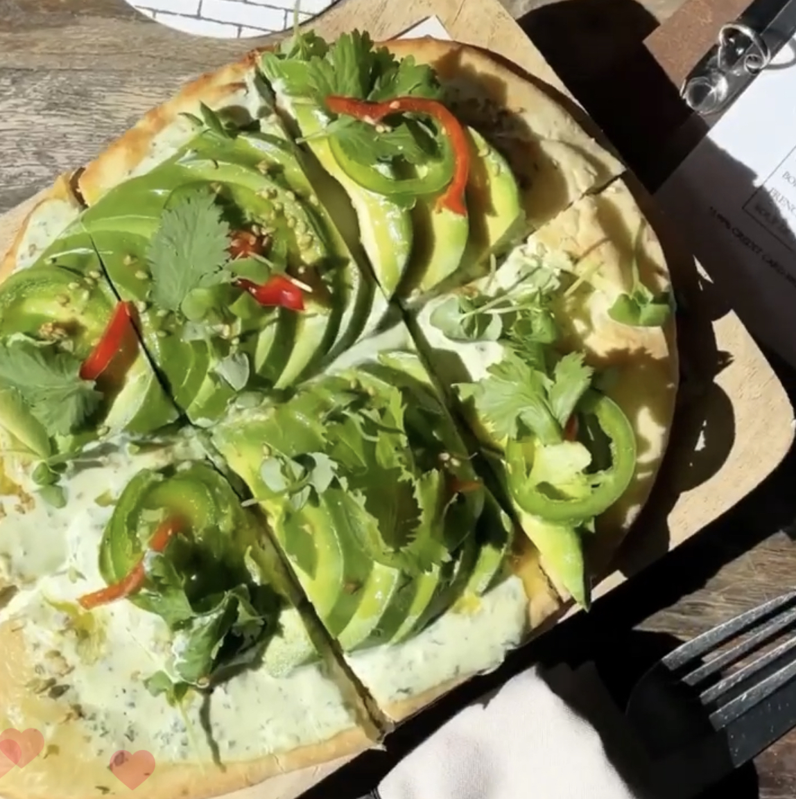 Order Avocado Flatbread with Homemade cheese spread food online from Duet Bakery and Restaurant store, Brooklyn on bringmethat.com