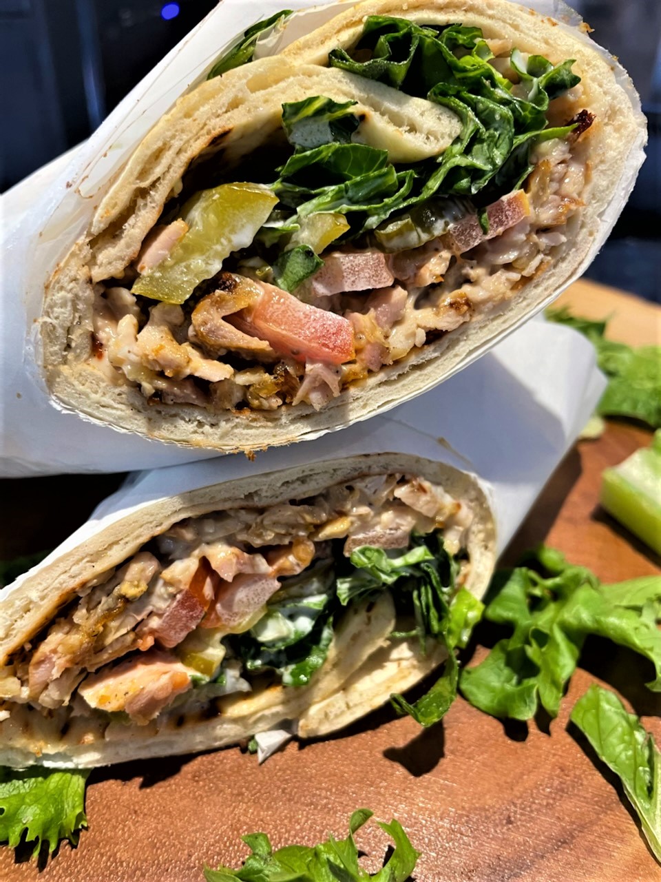 Order Chicken Shawarma Wrap food online from Flame and Skewers store, Bakersfield on bringmethat.com