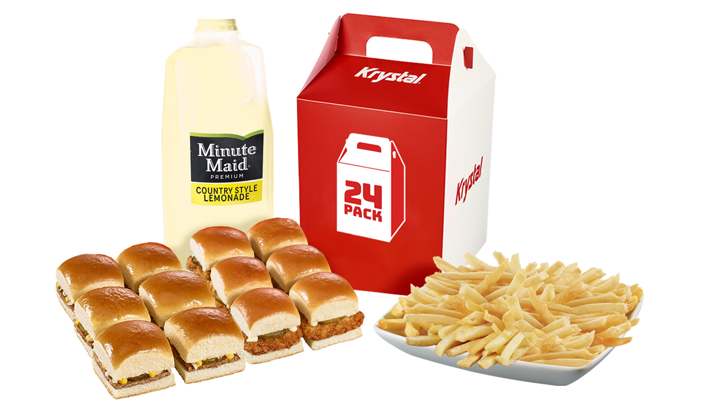 Order 6 Krystals and 6 Chiks, and Party Fries, and Any 1/2 Gallon Beverage food online from Krystal store, Springfield on bringmethat.com