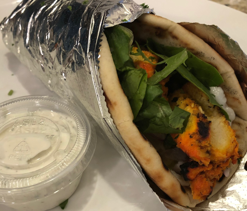 Order Chicken Kabob Pita Wrap food online from Off The Boat Fish Grill store, Tustin on bringmethat.com