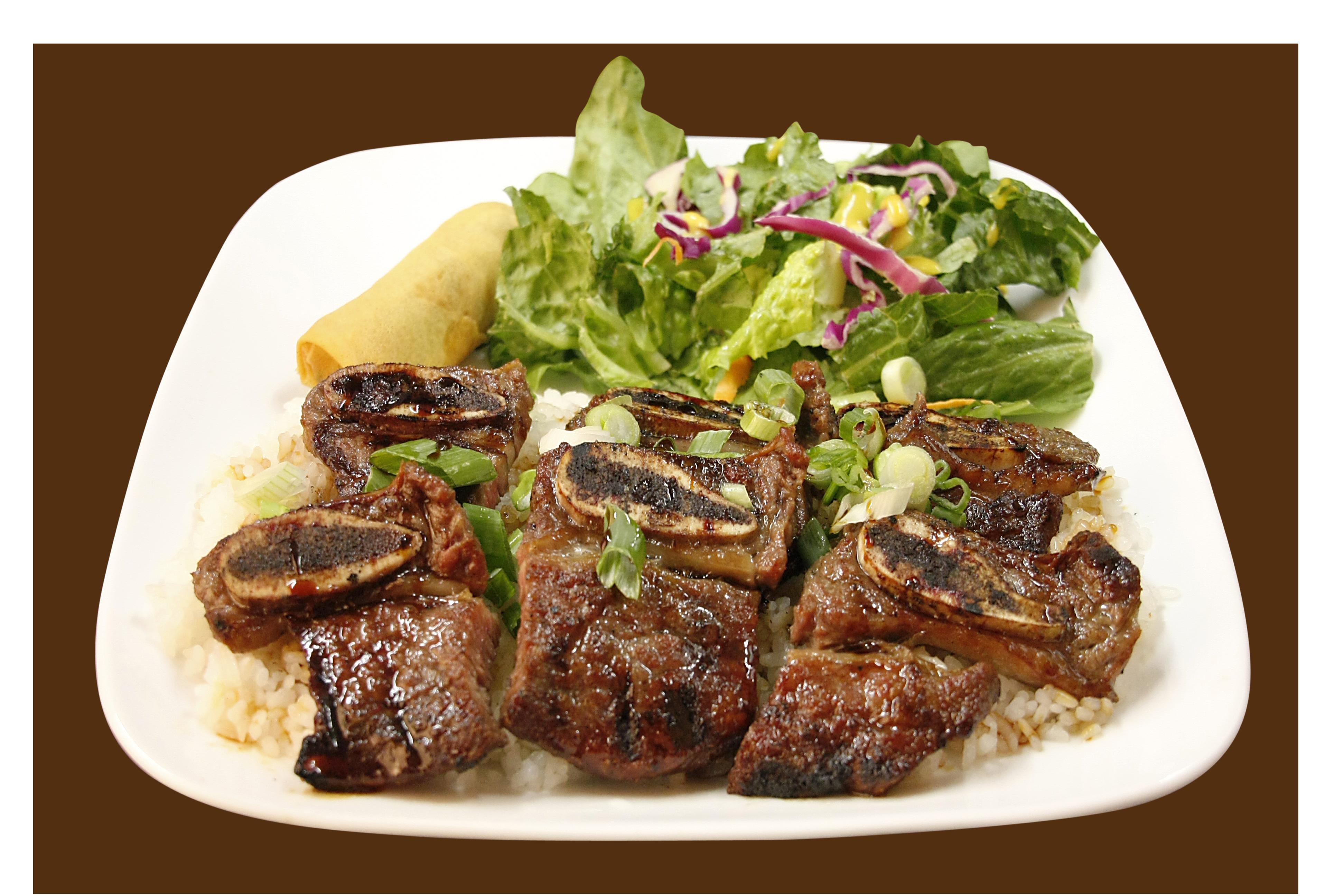 Order 9. 1/2 lb. Beef Ribs Plate food online from California Teriyaki Grill store, Santa Ana on bringmethat.com