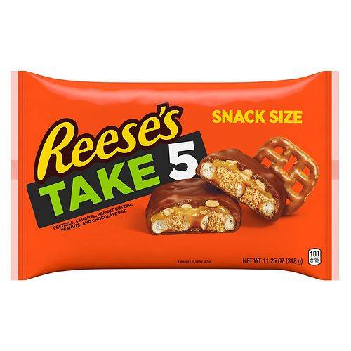 Order Reese's Take 5 Snack Size Candy Bars, Halloween, Small Bag Pretzel, Caramel, Peanut Butter, Peanut, Chocolate - 11.25 oz food online from Walgreens store, Mckinney on bringmethat.com
