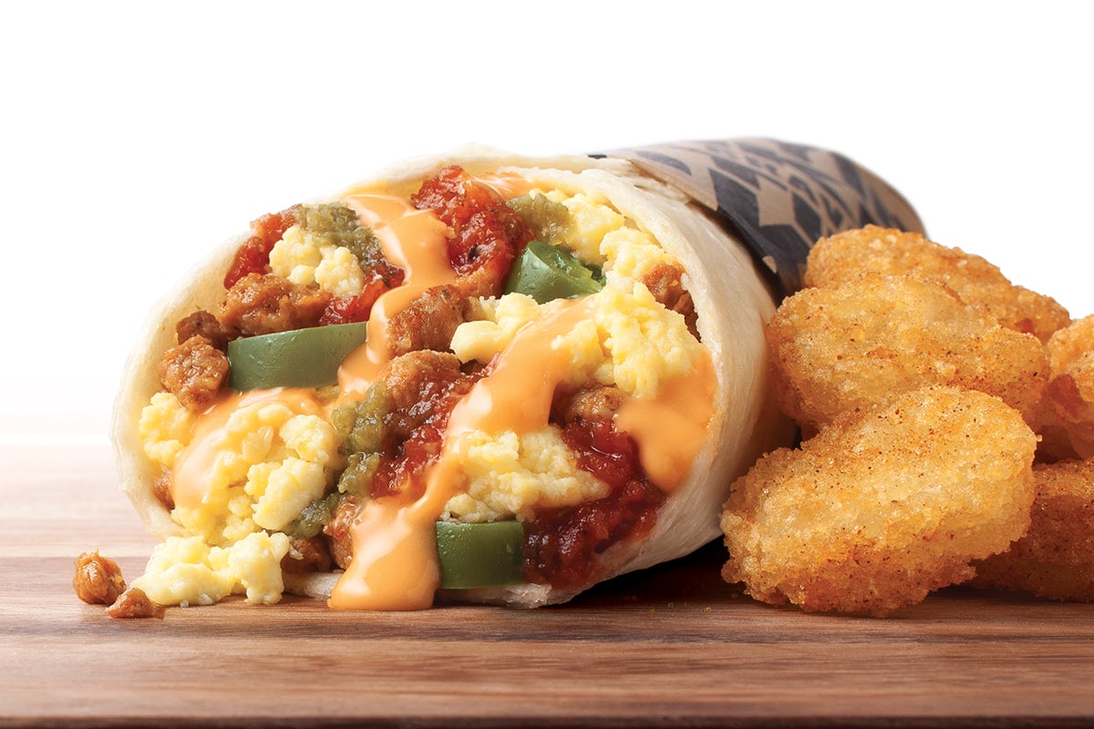 Order Spicy Chorizo Breakfast Burrito Combo food online from Taco John's - Haskell Ave store, Lawrence on bringmethat.com