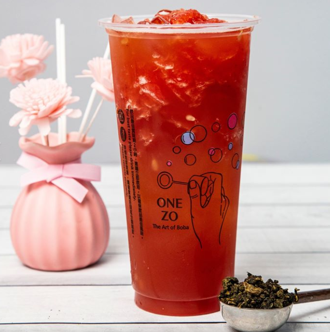 Order Strawberry Green Tea (L) food online from One Zo store, Irvine on bringmethat.com