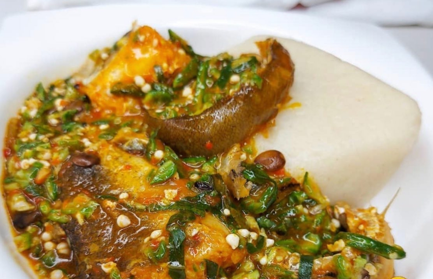 Order Okra Soup with Pounded Yam Fufu food online from Intercontinental Nigerian Restaurant store, Columbus on bringmethat.com