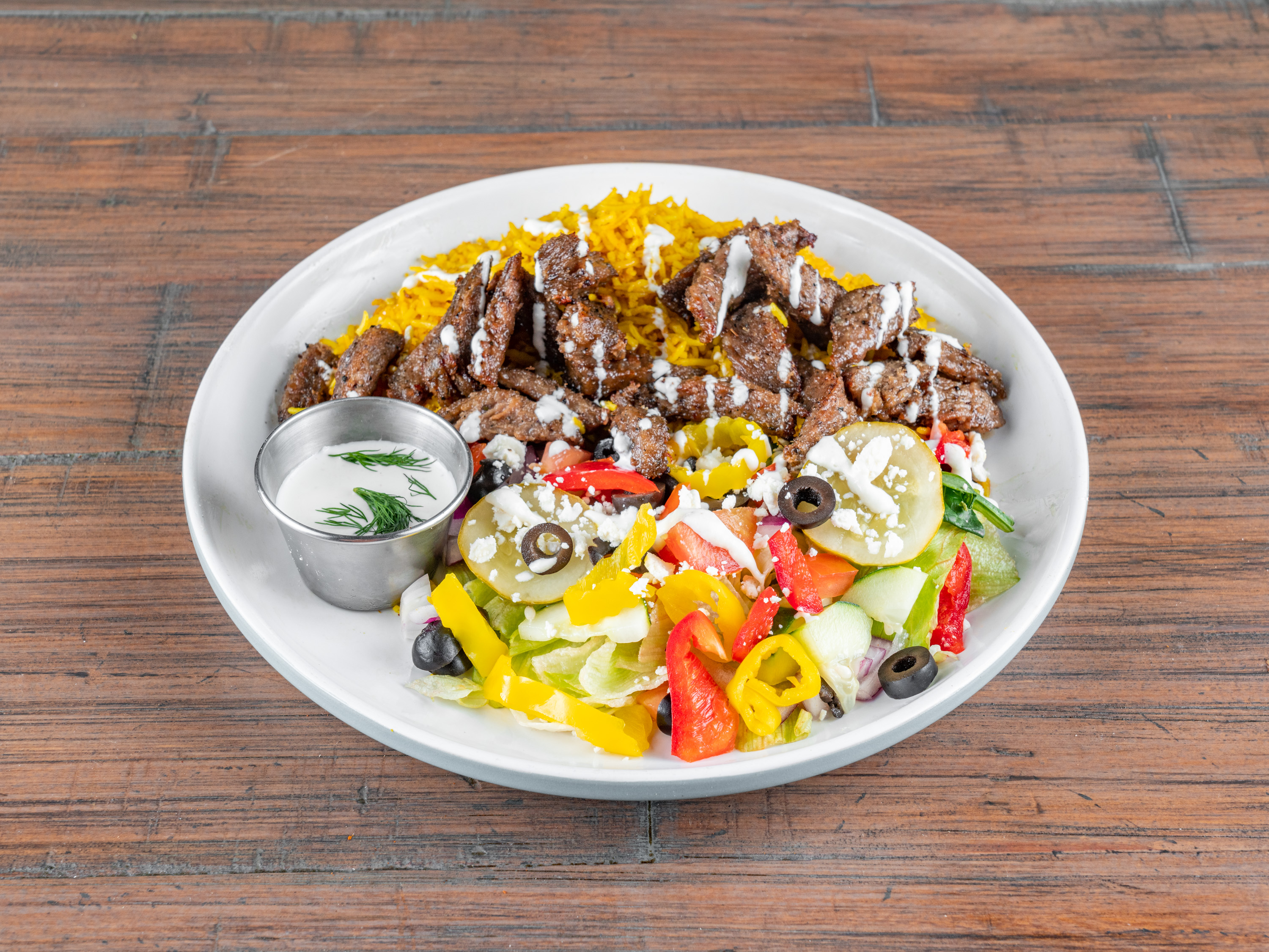 Order Pharoah's Rice Platter food online from Kenz Mediterranean Cuisine store, Houston on bringmethat.com