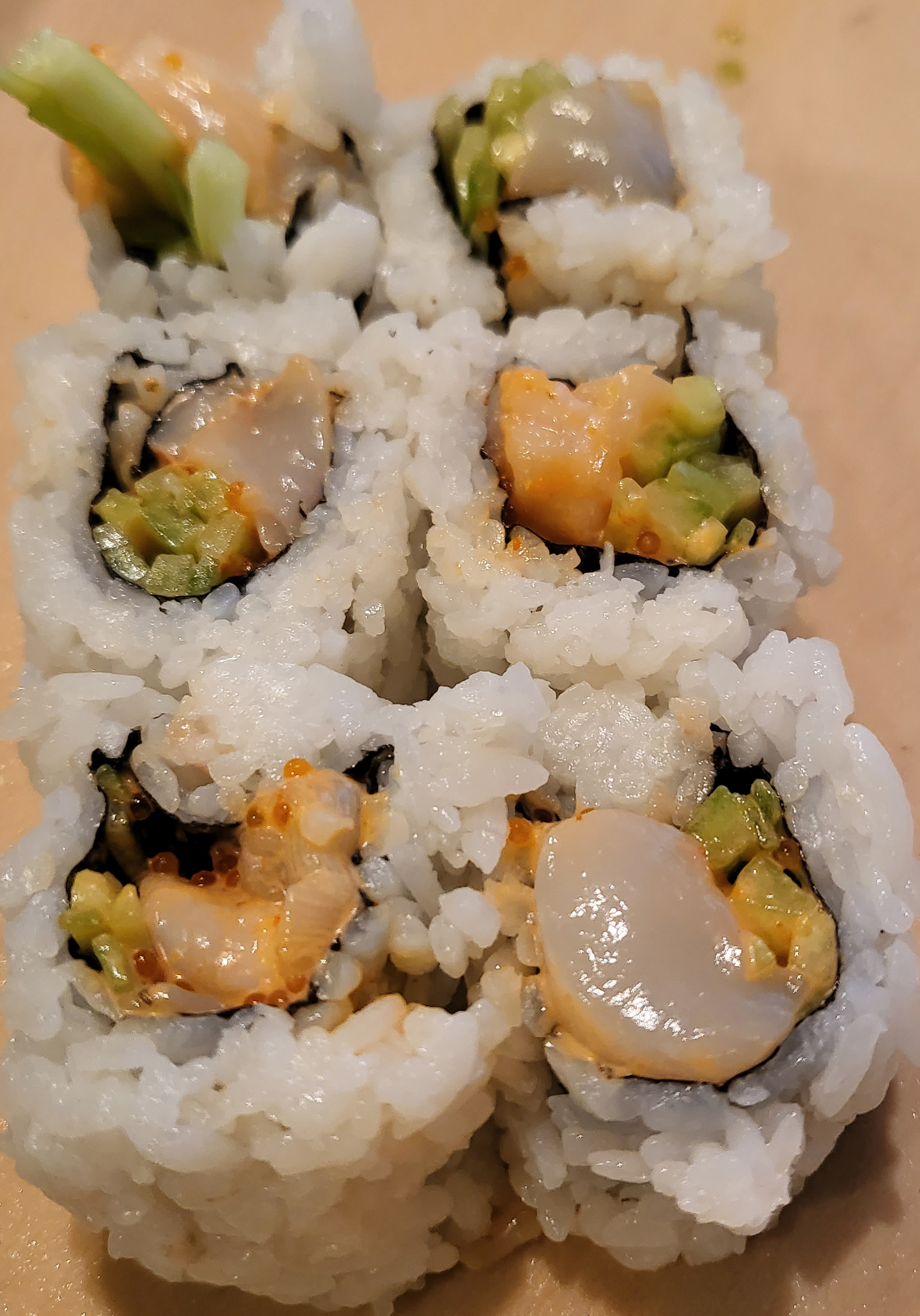 Order Spicy Scallop Roll food online from Azuma Japanese Cuisine store, Cupertino on bringmethat.com