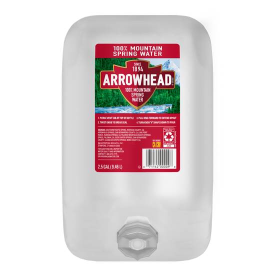 Order Arrowhead 100% Mountain Spring Water Plastic Jug (2.5 gal) food online from Rite Aid store, Ojai on bringmethat.com