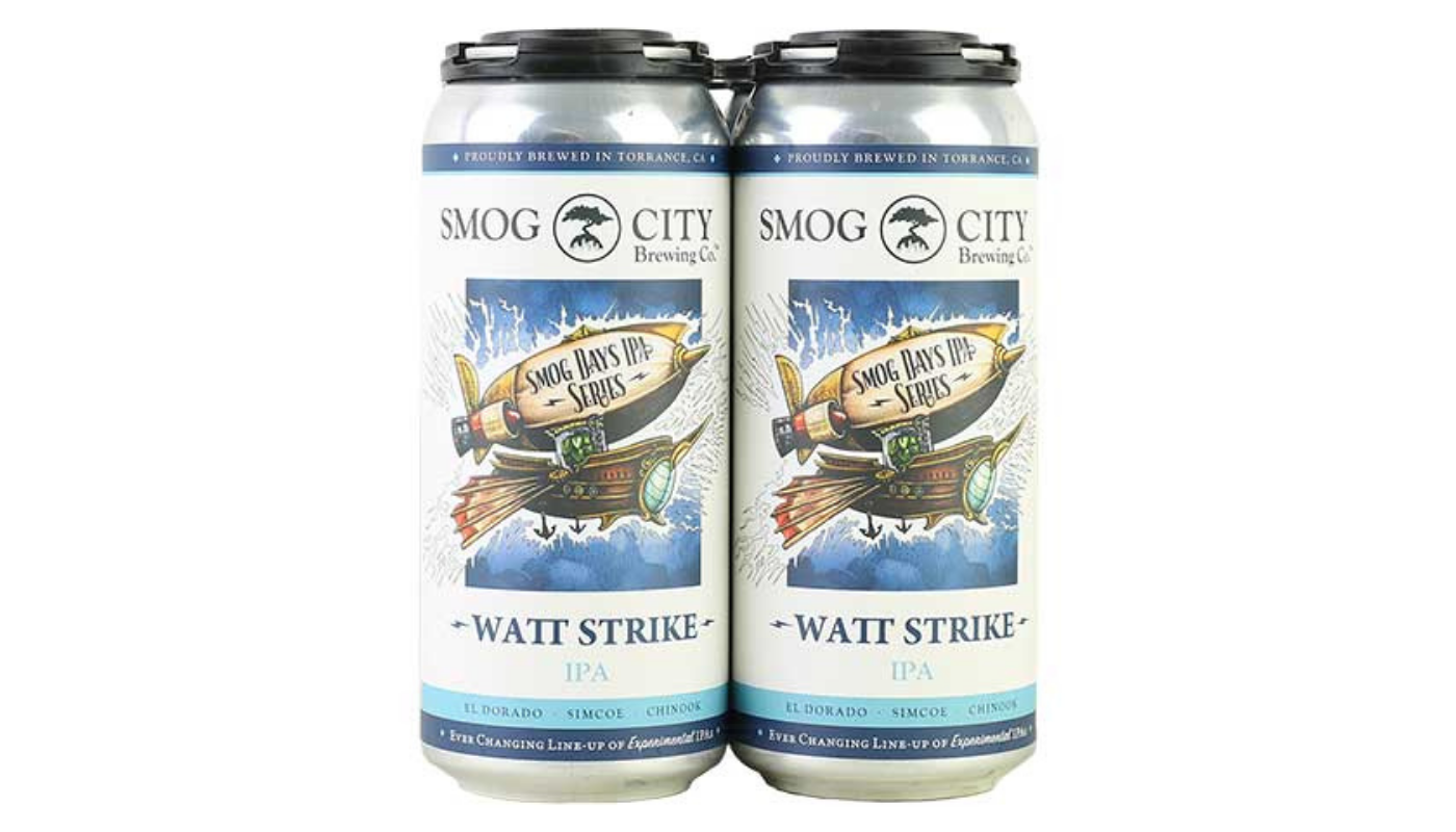 Order Smog City Watt Strike IPA 4 Pack 16 oz Cans 6.1% ABV food online from Reyes Adobe Liquor & Jr Market store, Agoura Hills on bringmethat.com