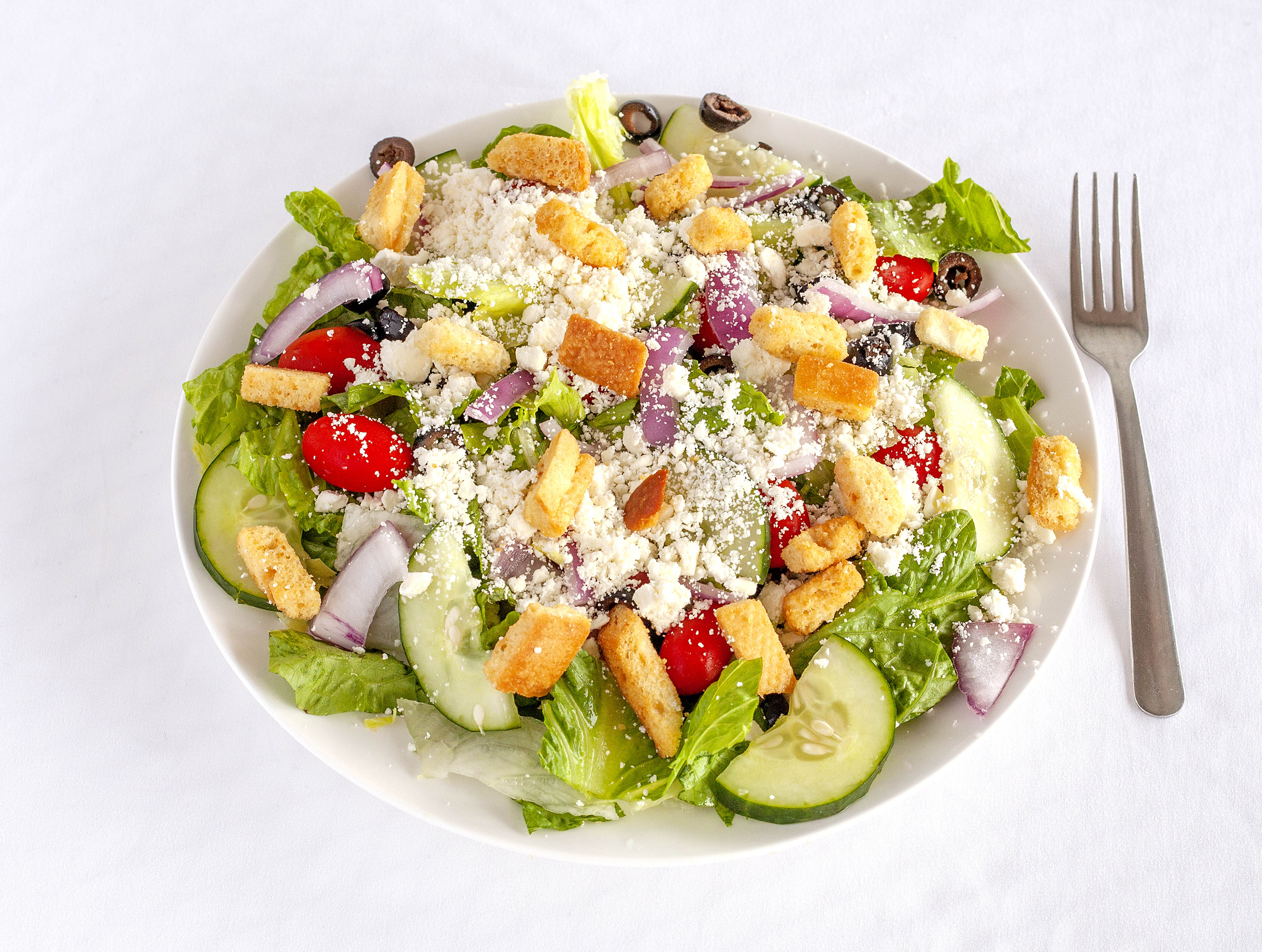 Order Greek Salad food online from The Italian Village store, Columbia on bringmethat.com