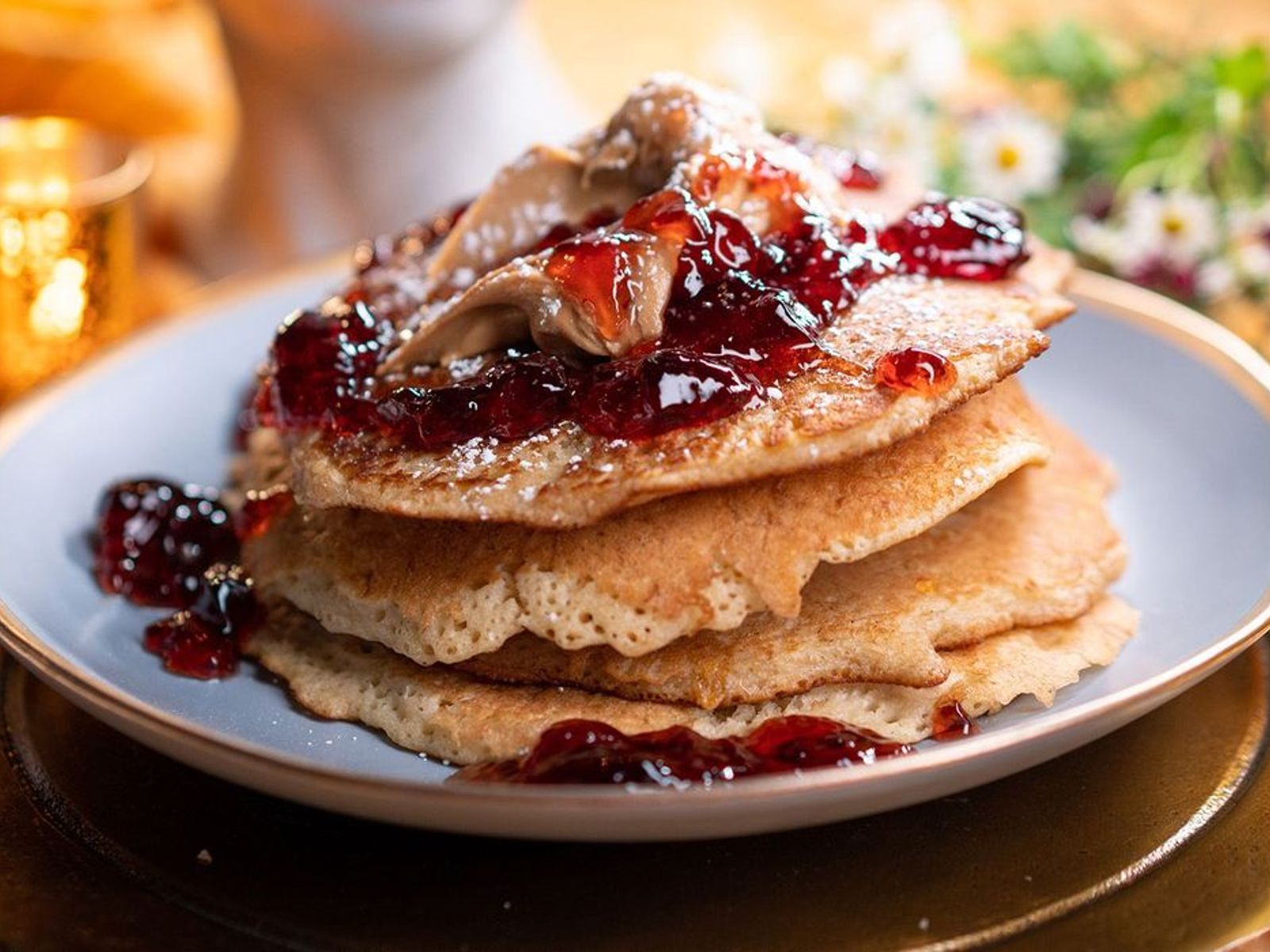 Order PB+J  Pancakes food online from Cheebo store, Culver City on bringmethat.com