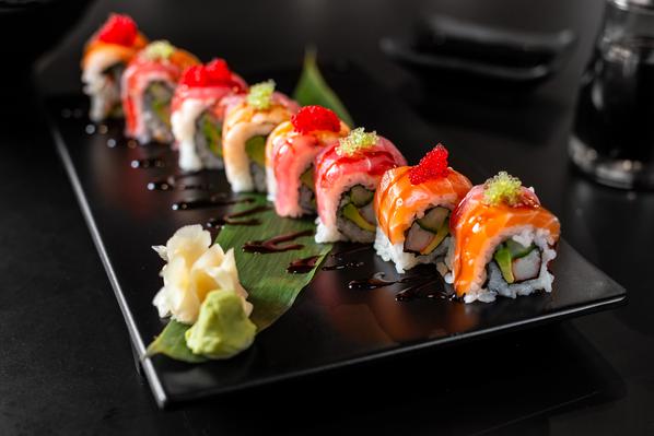 Order Rainbow Roll (Pkg) food online from Tabo Sushi store, Chicago on bringmethat.com