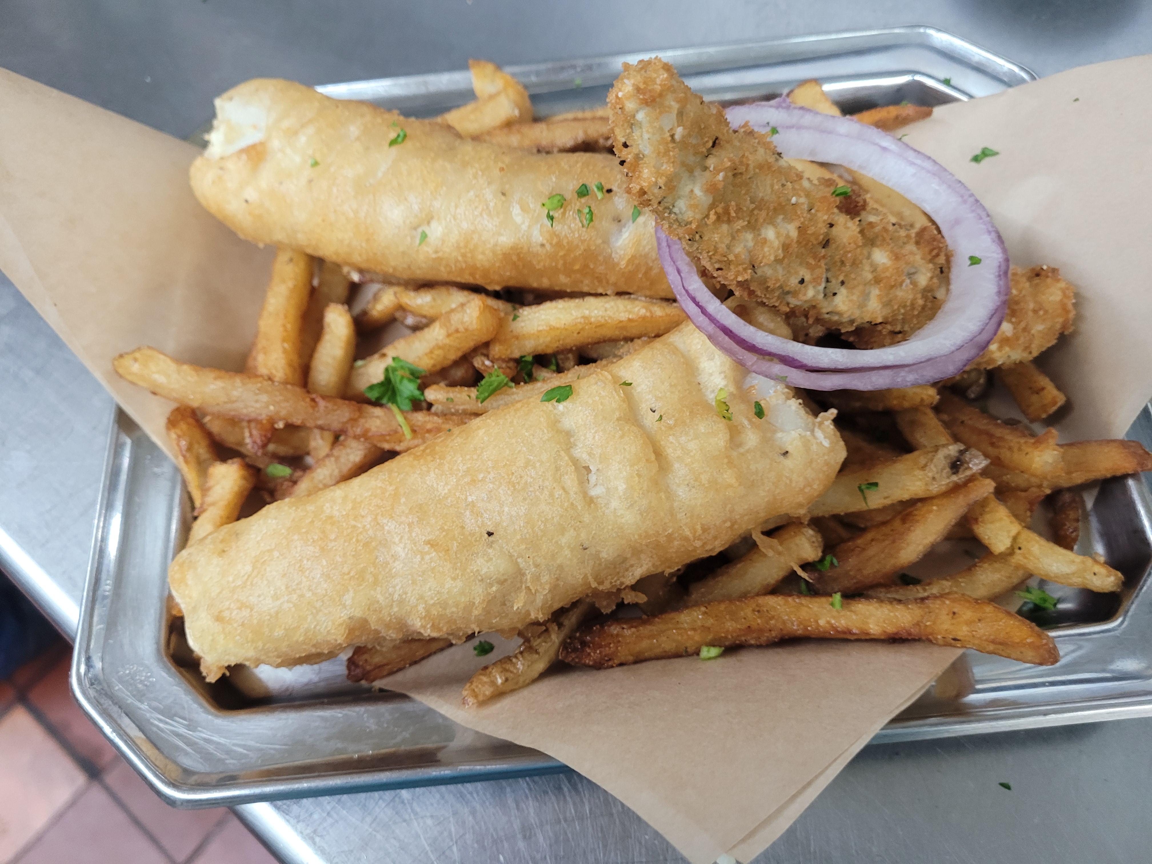 Order 1/2 Fish & Chips food online from Highlander Public House store, Wichita Falls on bringmethat.com