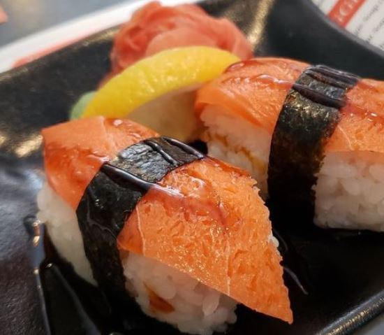 Order Vegan Salmon Sushi Nigiri food online from Chef Kenny's Asian Vegan store, Las Vegas on bringmethat.com