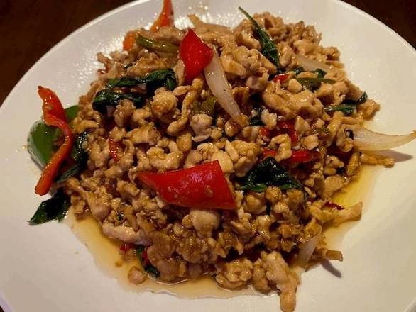 Order Basil with Chopped Chicken Stir-Fry food online from Bahn Thai Restaurant store, Seattle on bringmethat.com