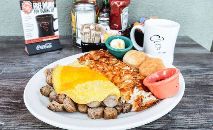 Order Sausage Omelet - OO food online from Biscuits Cafe store, Glendale on bringmethat.com