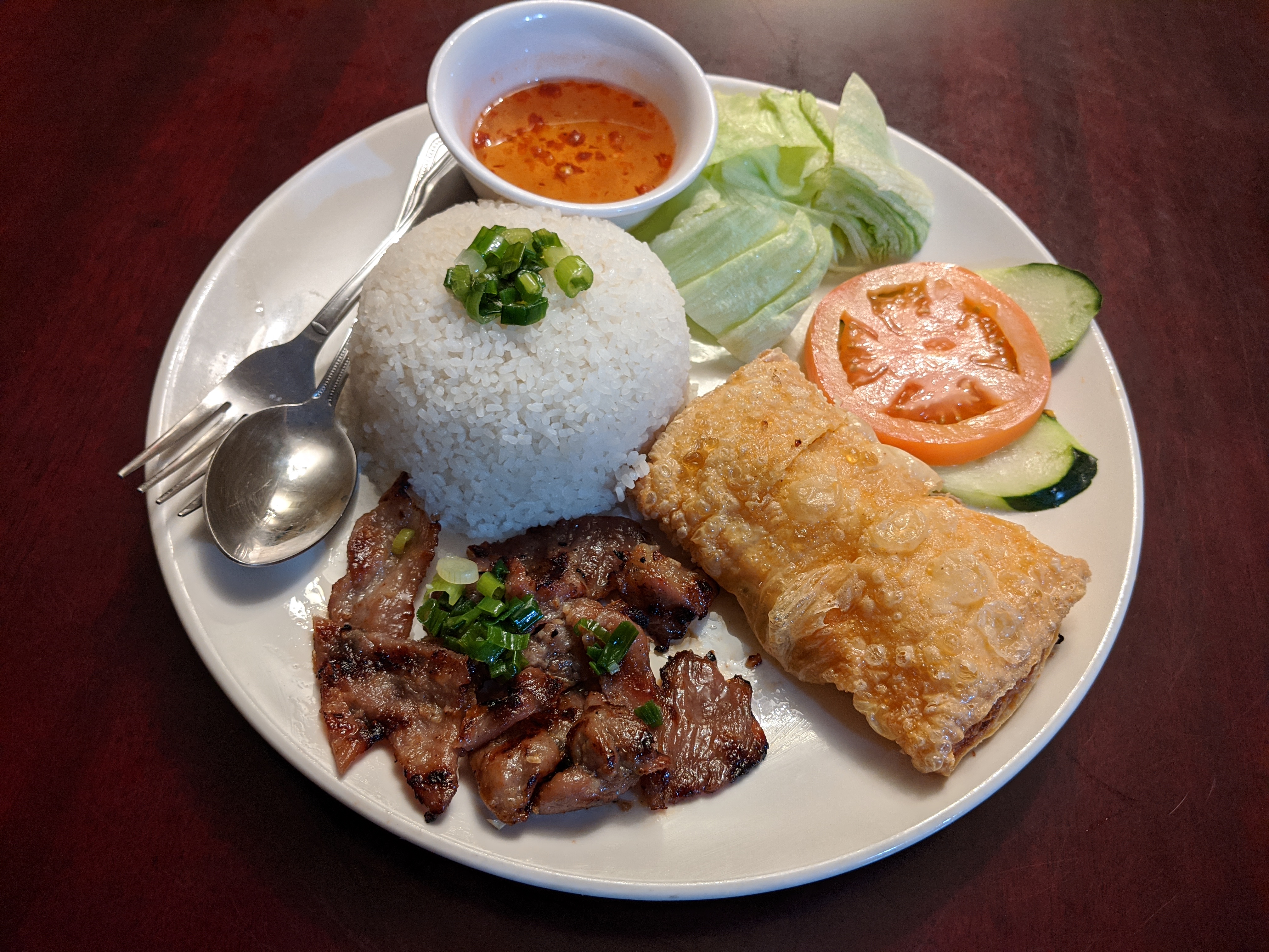 Order D8. Rice Platter with Shrimp Paste in Tofu Skin and Grilled Pork food online from Bac Lieu Restaurant store, San Francisco on bringmethat.com