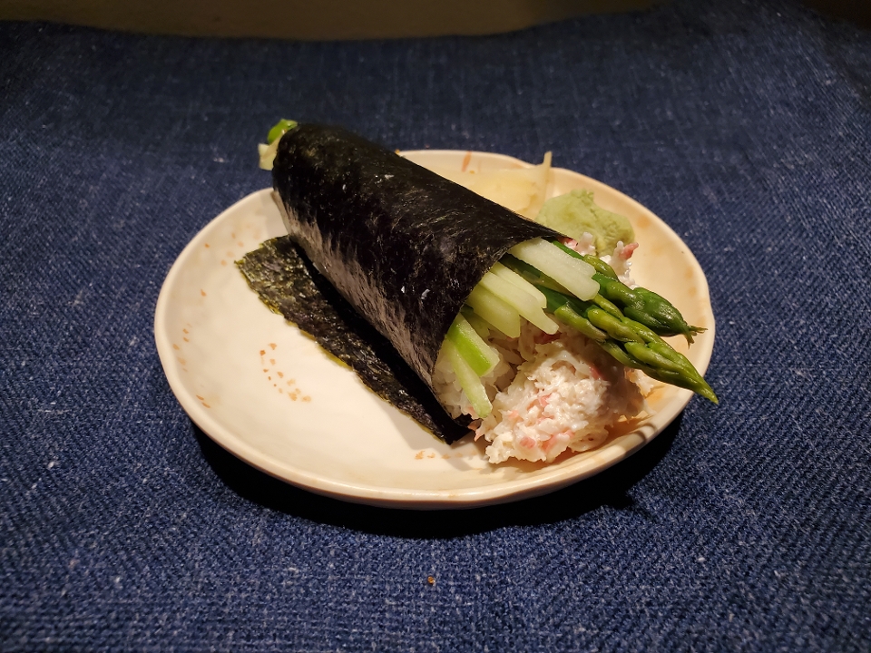 Order Crab Asparagus Hand Roll food online from Taiko store, Irvine on bringmethat.com