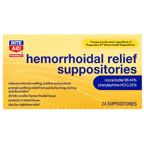 Order Rite Aid Hemorrhoid Relief Suppositories (24 ct) food online from Rite Aid store, Ashtabula on bringmethat.com