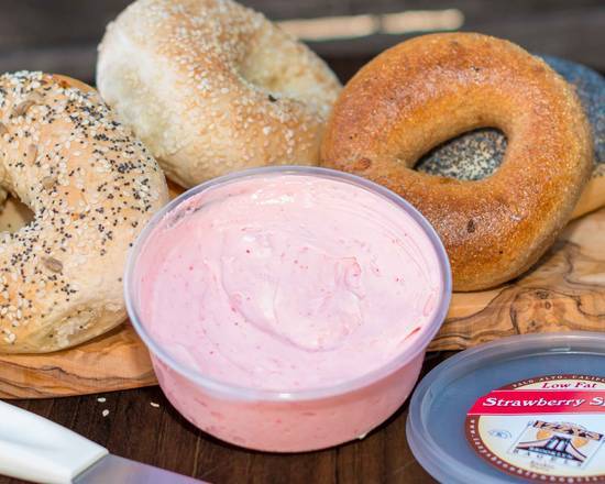 Order Strawberry Low Fat Cream Cheese food online from Izzy's Brooklyn Bagels store, Palo Alto on bringmethat.com