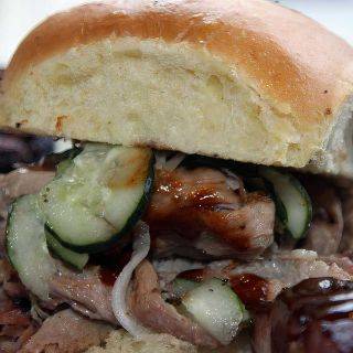 Order Pulled Pork Sandwich food online from Sharko'S Bbq store, Naperville on bringmethat.com