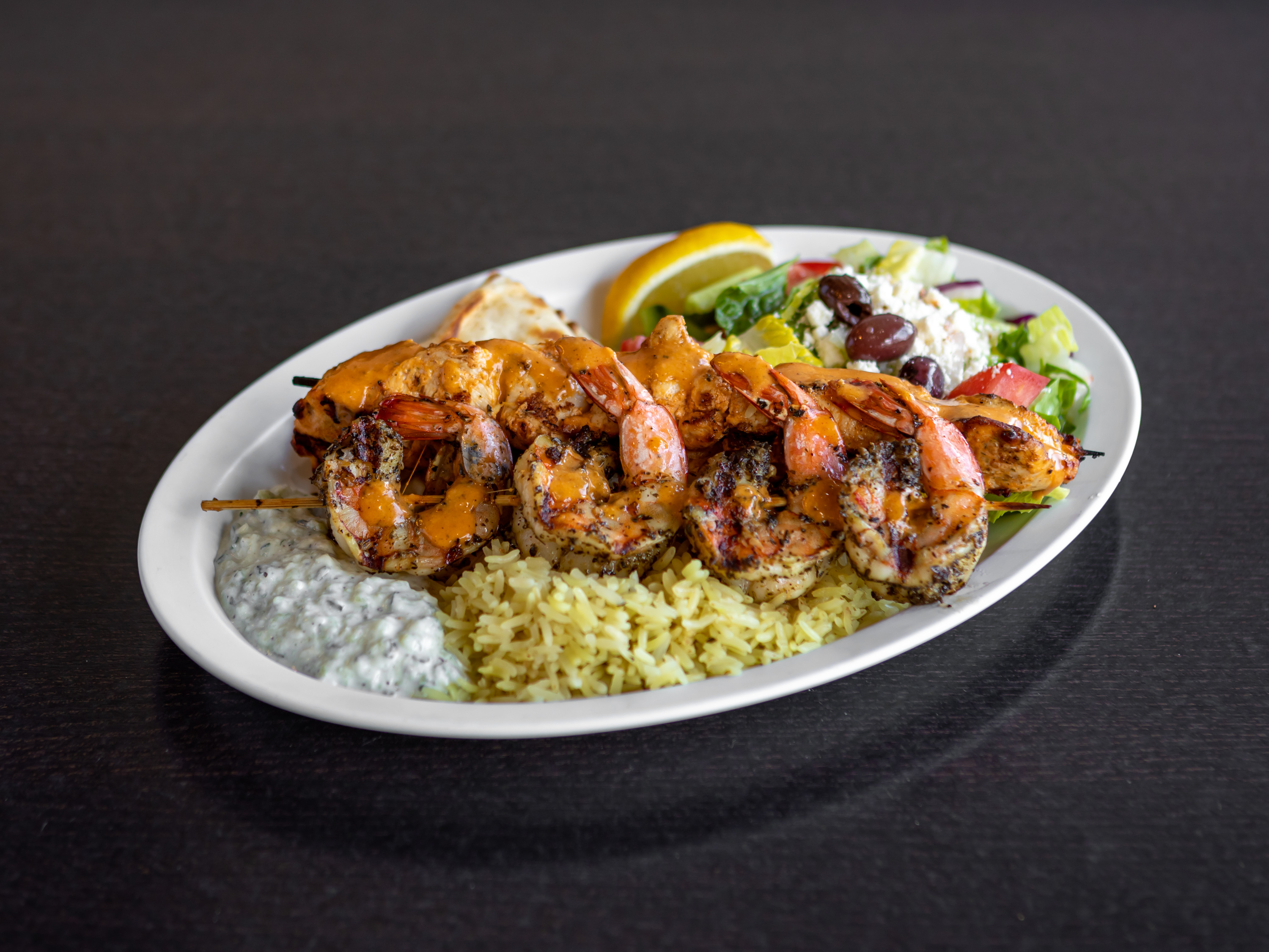 Order Combo Plate Chicken / Shrimp food online from Mikonos Grill store, Milpitas on bringmethat.com