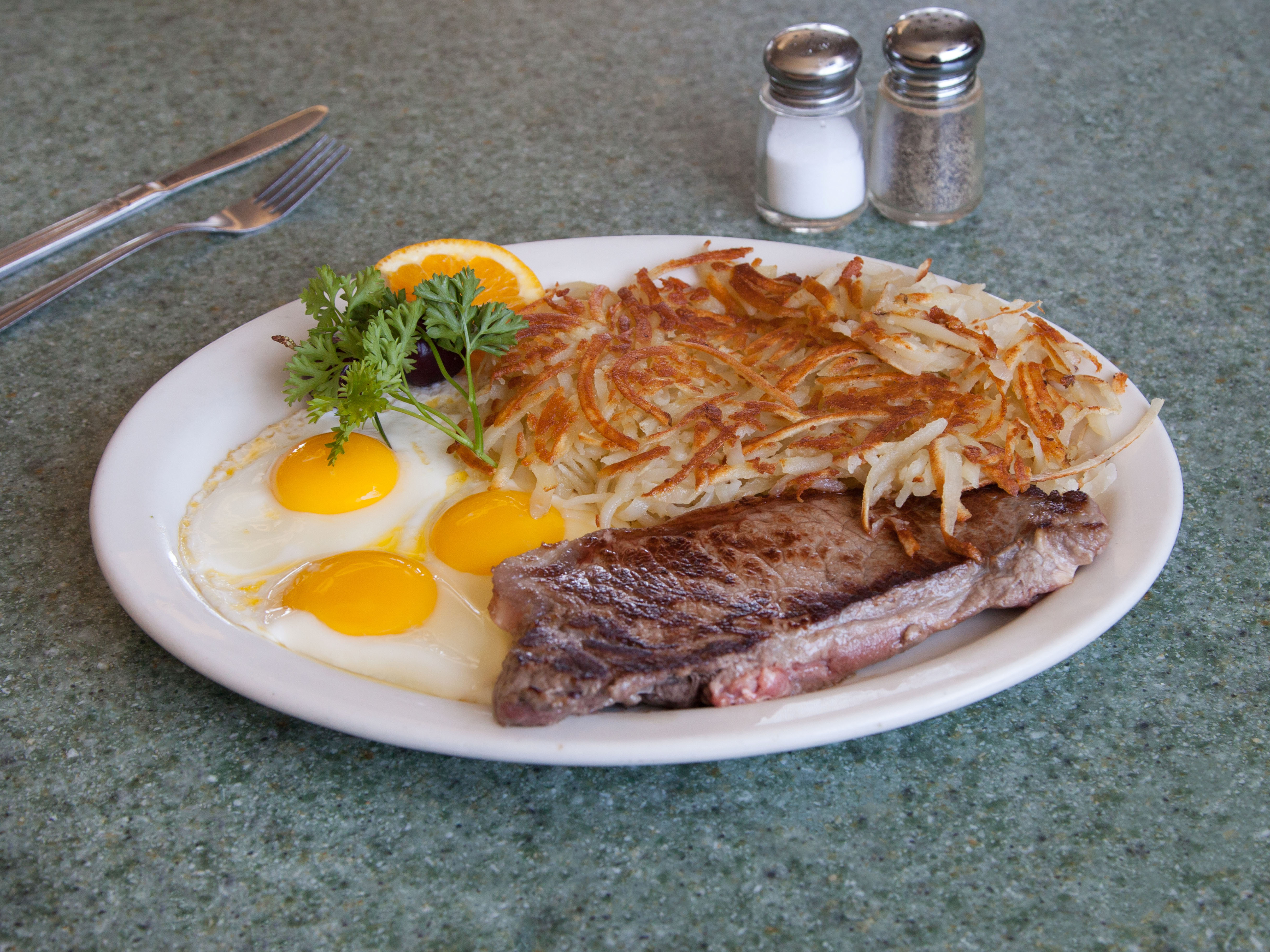 Order New York Steak and Eggs Breakfast food online from Goody Restaurant store, Plainfield on bringmethat.com