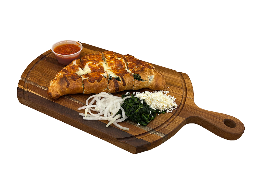 Order Greek Calzone food online from Land of Pizza Inc store, South Boston on bringmethat.com