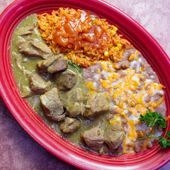 Order Chile Verde Platter food online from The Original Red Onion store, Palos Verdes Peninsula on bringmethat.com