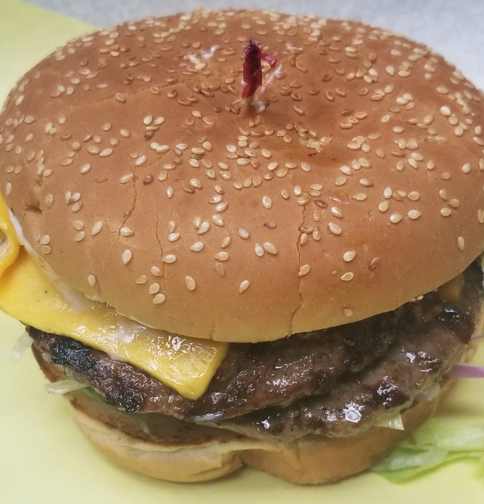 Order 2/3 lb. Double Cheeseburger food online from Jim Burgers store, Upland on bringmethat.com