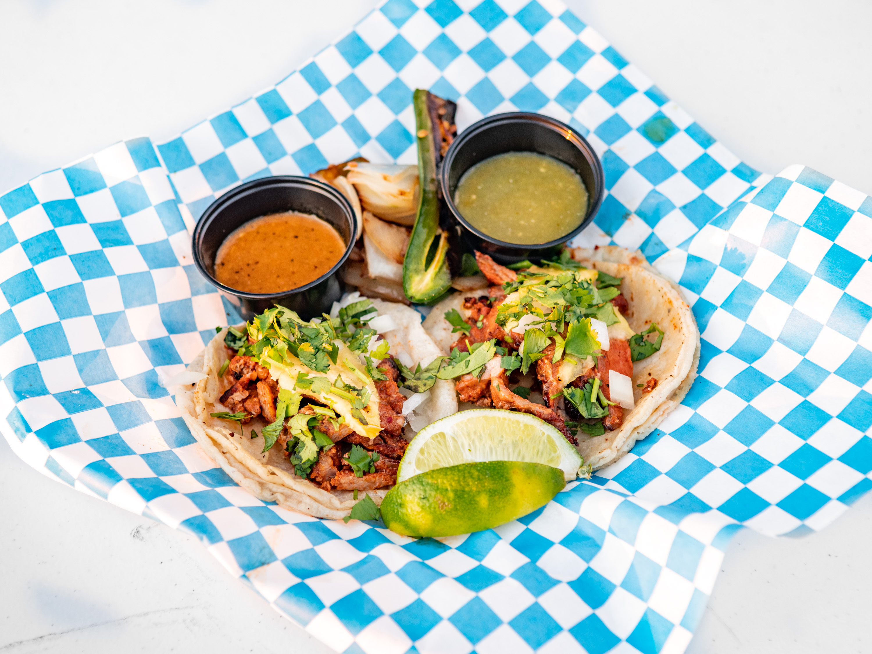 Order Pastor Taco food online from Blue Tortilla Food Truck store, Mesa on bringmethat.com