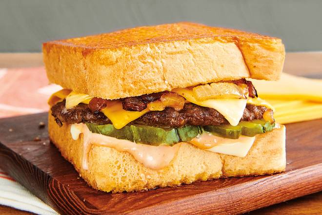 Order Cheesy Lover’s Burger Melt – Single food online from Farmer Boys store, Irwindale on bringmethat.com